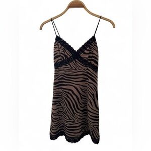 Princess Polly Zebra Print Mini Dress with Lace Trim - Brown & Black
